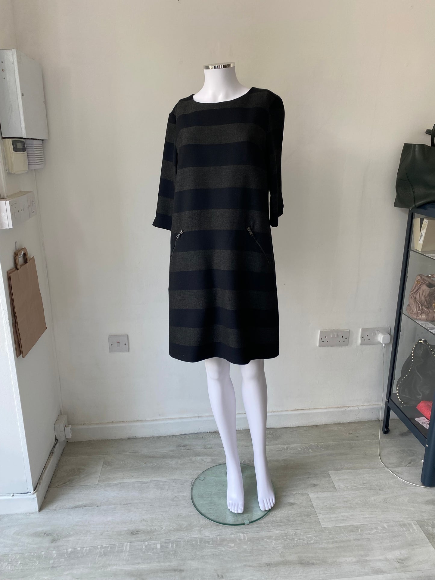 Phase Eight Grey and Black Striped Dress Size 12