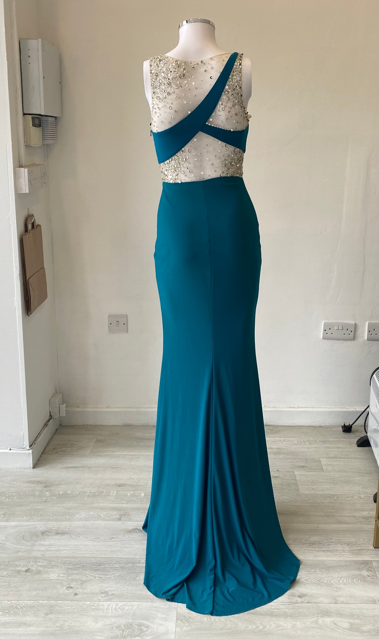 Turquoise and Beaded Full Length Gown Prom Dress Size 8