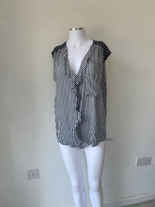 Zara Black and White Stripes and Spot Blouse Size Large 16-18