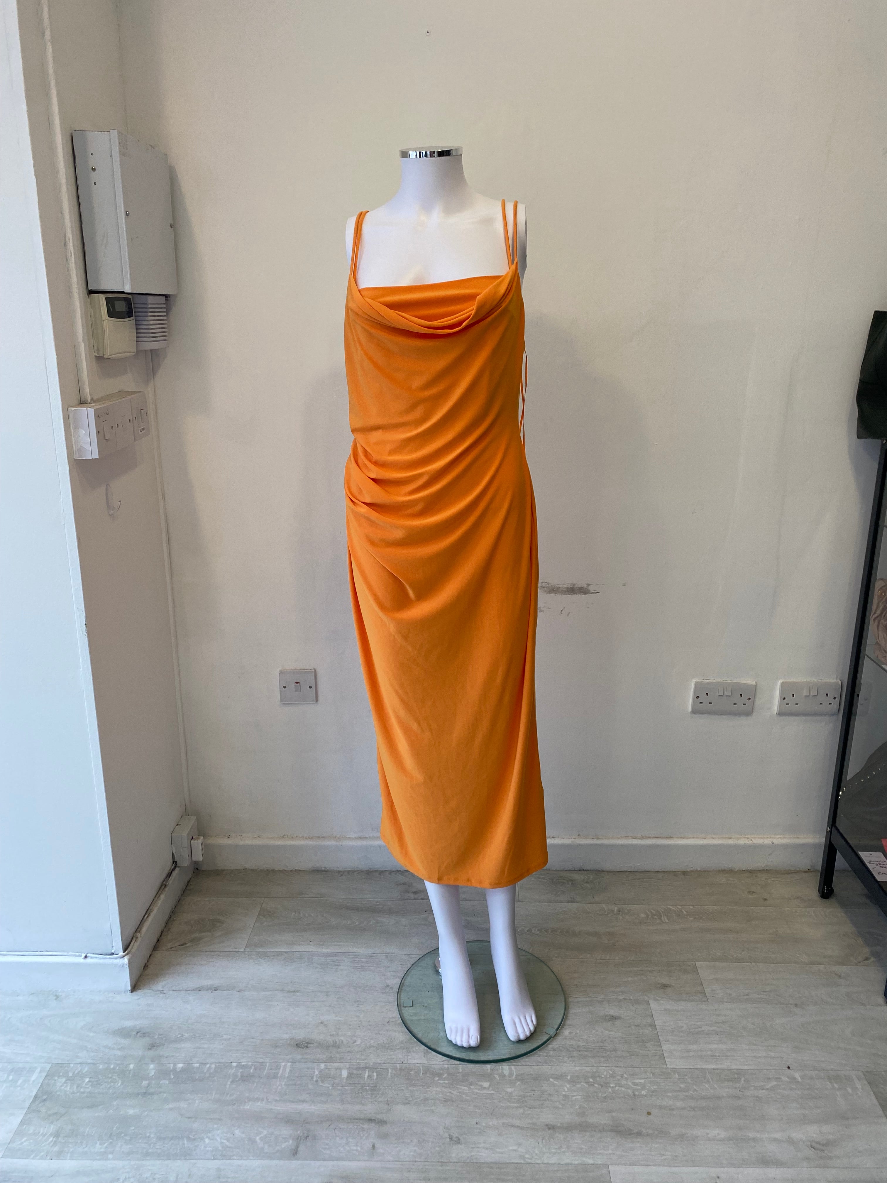 Zara Orange Midi Dress Size Medium 12 With Tags