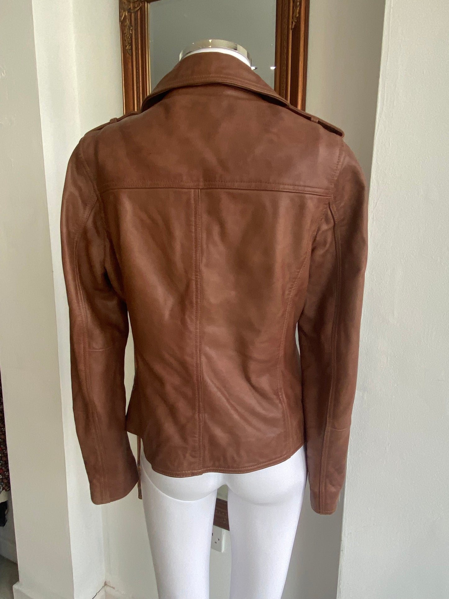 Mint Velvet Brown Leather Biker Jacket Size 10