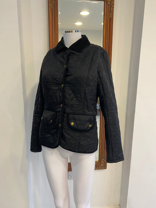 Barbour Black Quilted Jacket with Fur Lining Size 8