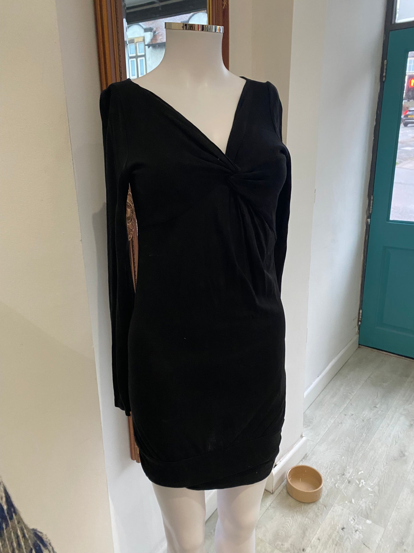 Ted Baker Black Knit V Neck Dress Size 8