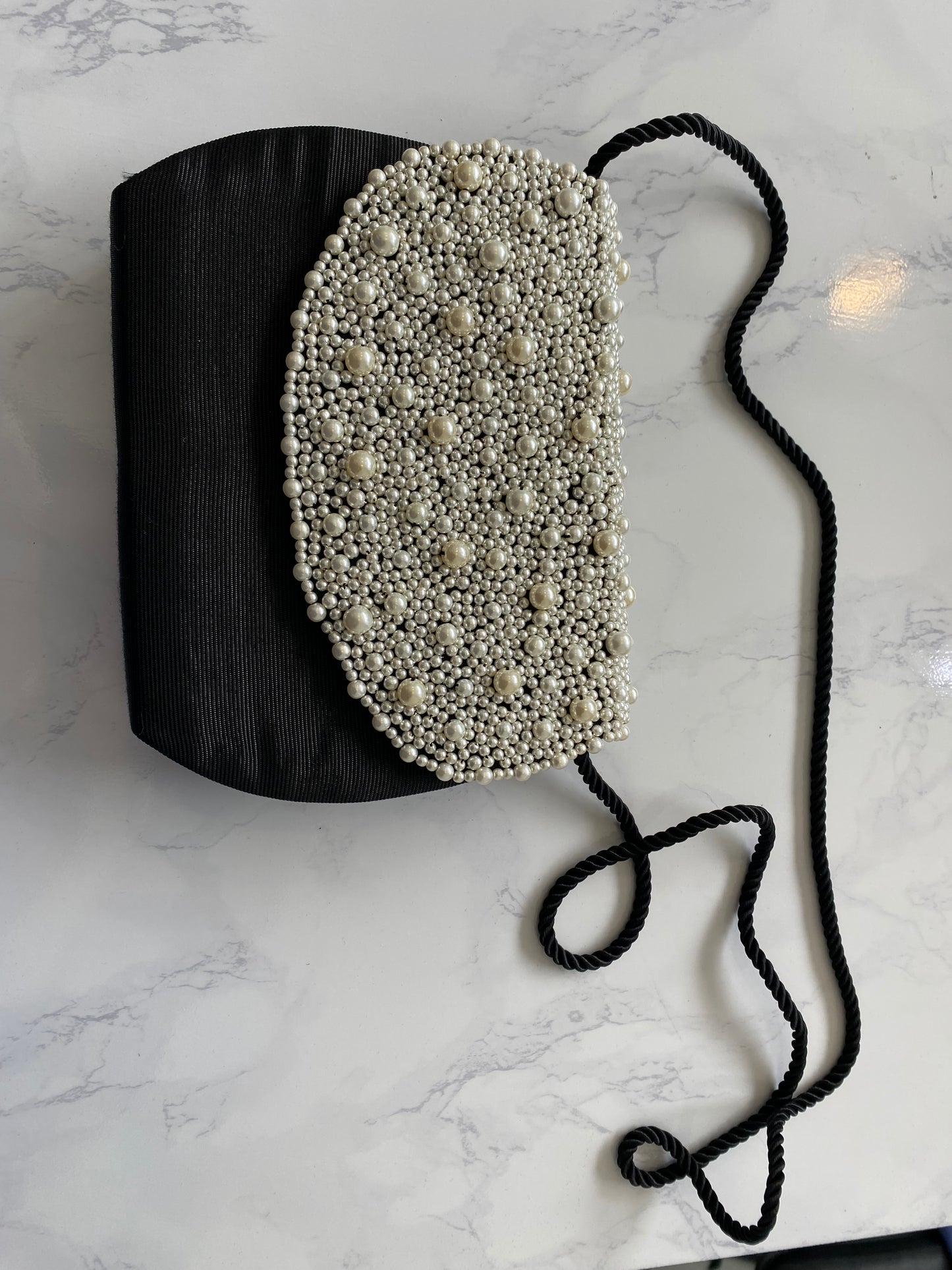 Black Clutch Bag with Pearls