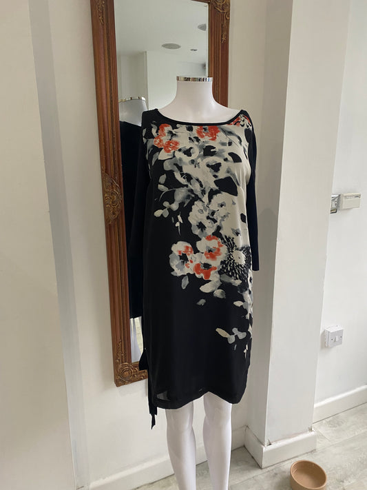 Coast Black Floral Panel Dress Size 8