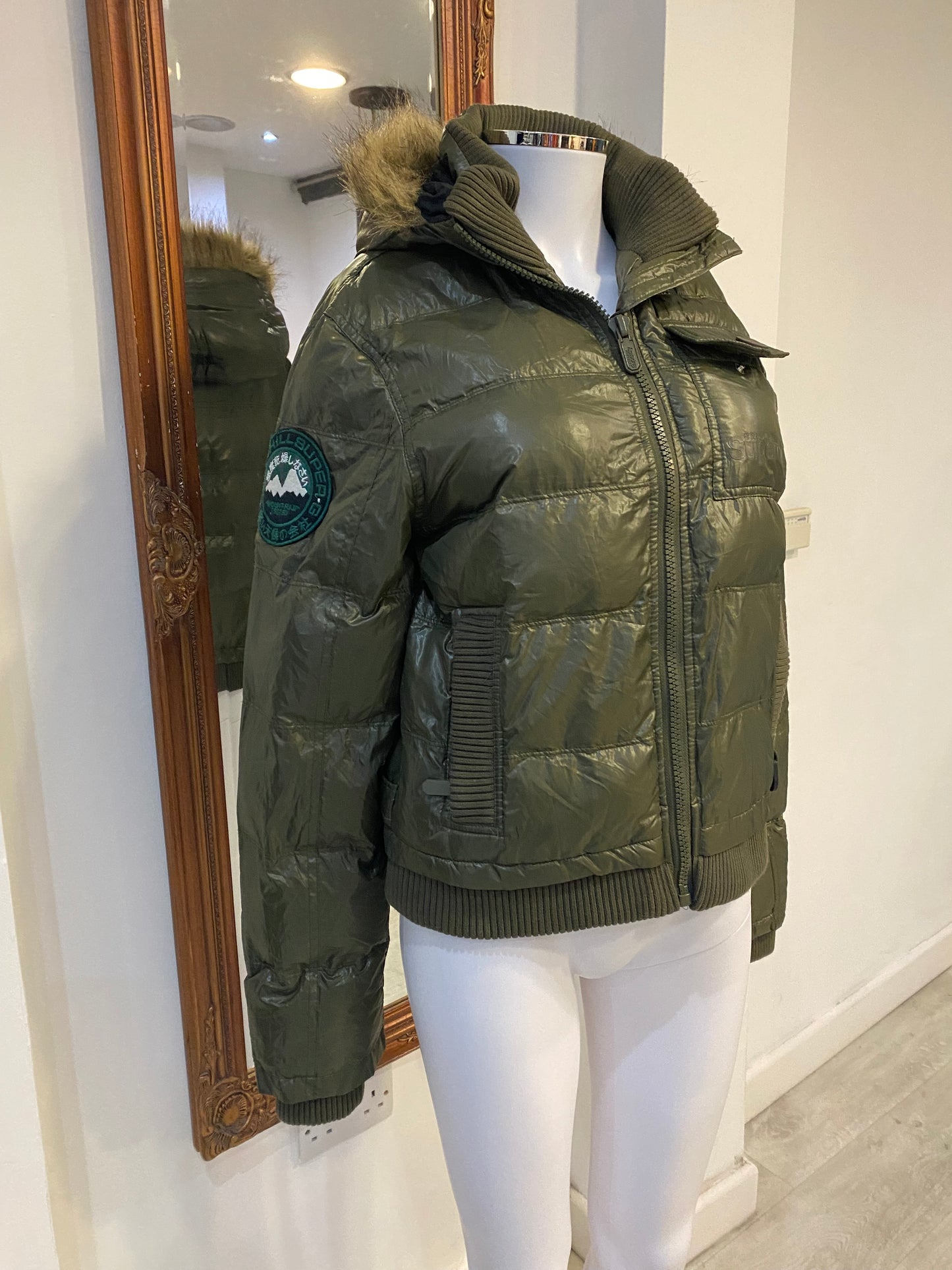 Superdry Olive Green Puffa Coat Size Small 8