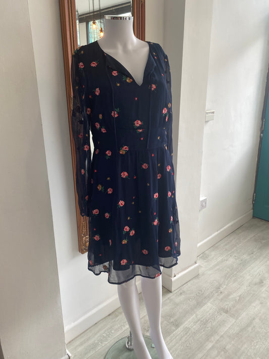 Cath Kidston Rose Embroidered Navy Dress Size 12