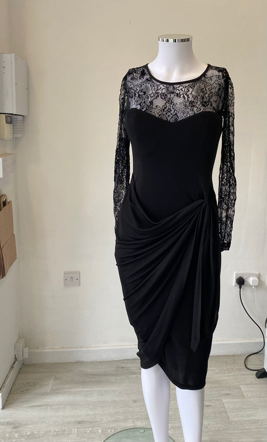 Pia Michi Black Jersey and Lace Dress Size 10