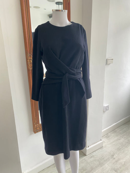 Hobbs Black Felt Dress with Tie Belt Size 12