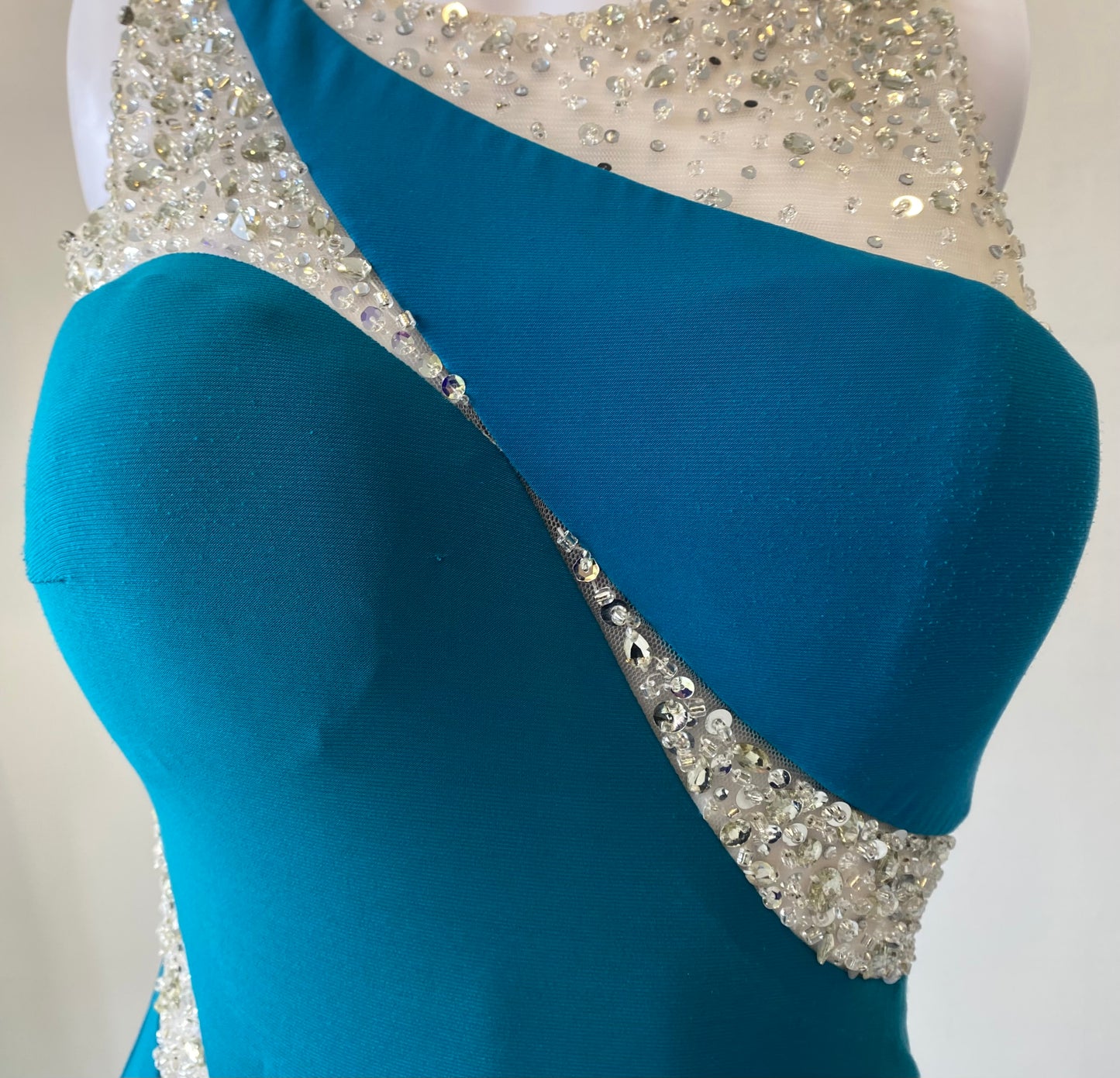 Turquoise and Beaded Full Length Gown Prom Dress Size 8