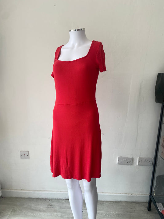 Mango Ribbed Red Fitted Dress Size Small 8-10