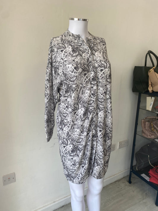 All Saints Grey Paisley Print Shirt Dress Size 8-12