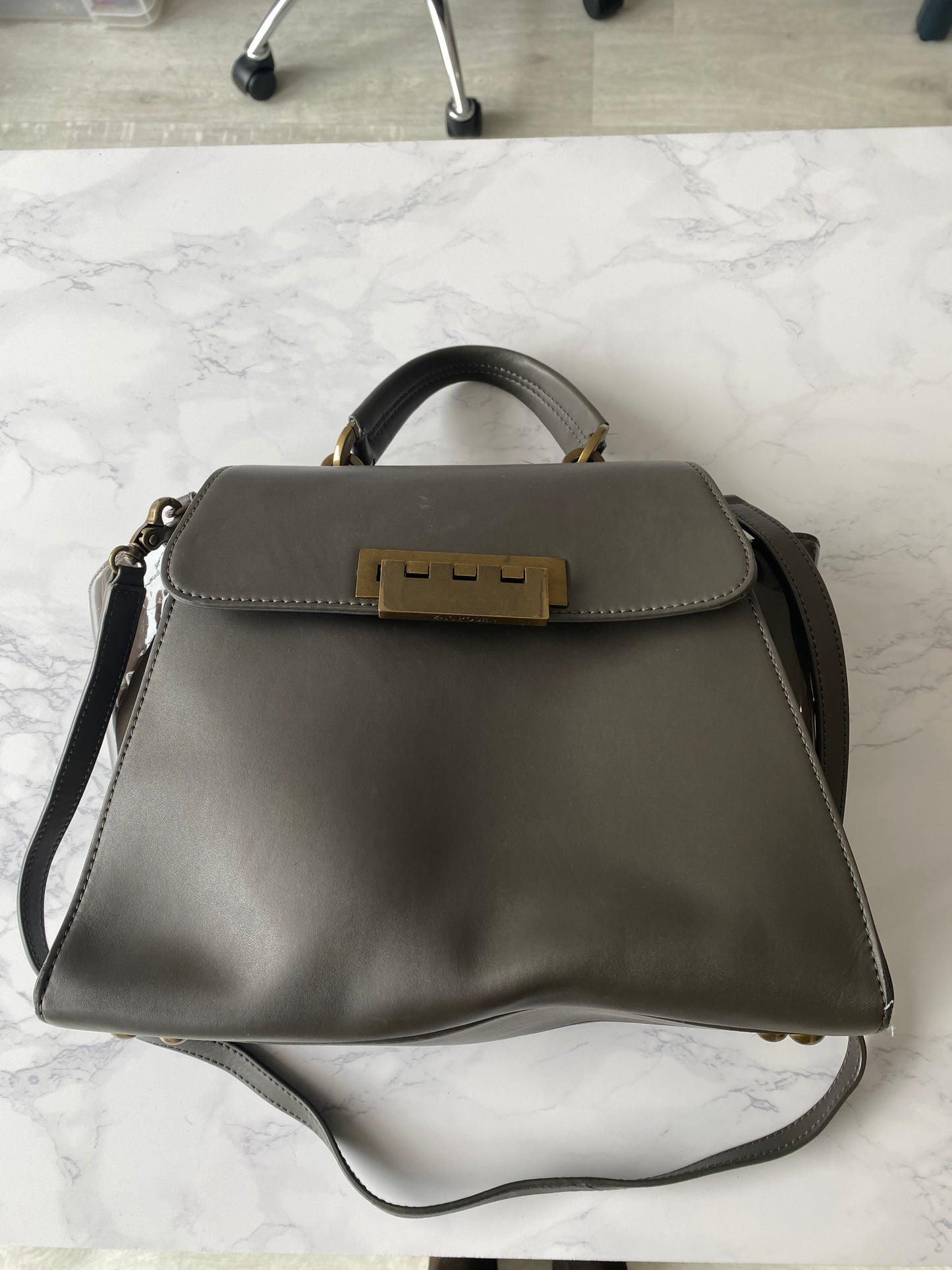 Zac Posen Grey Leather Handbag with crossbody strap