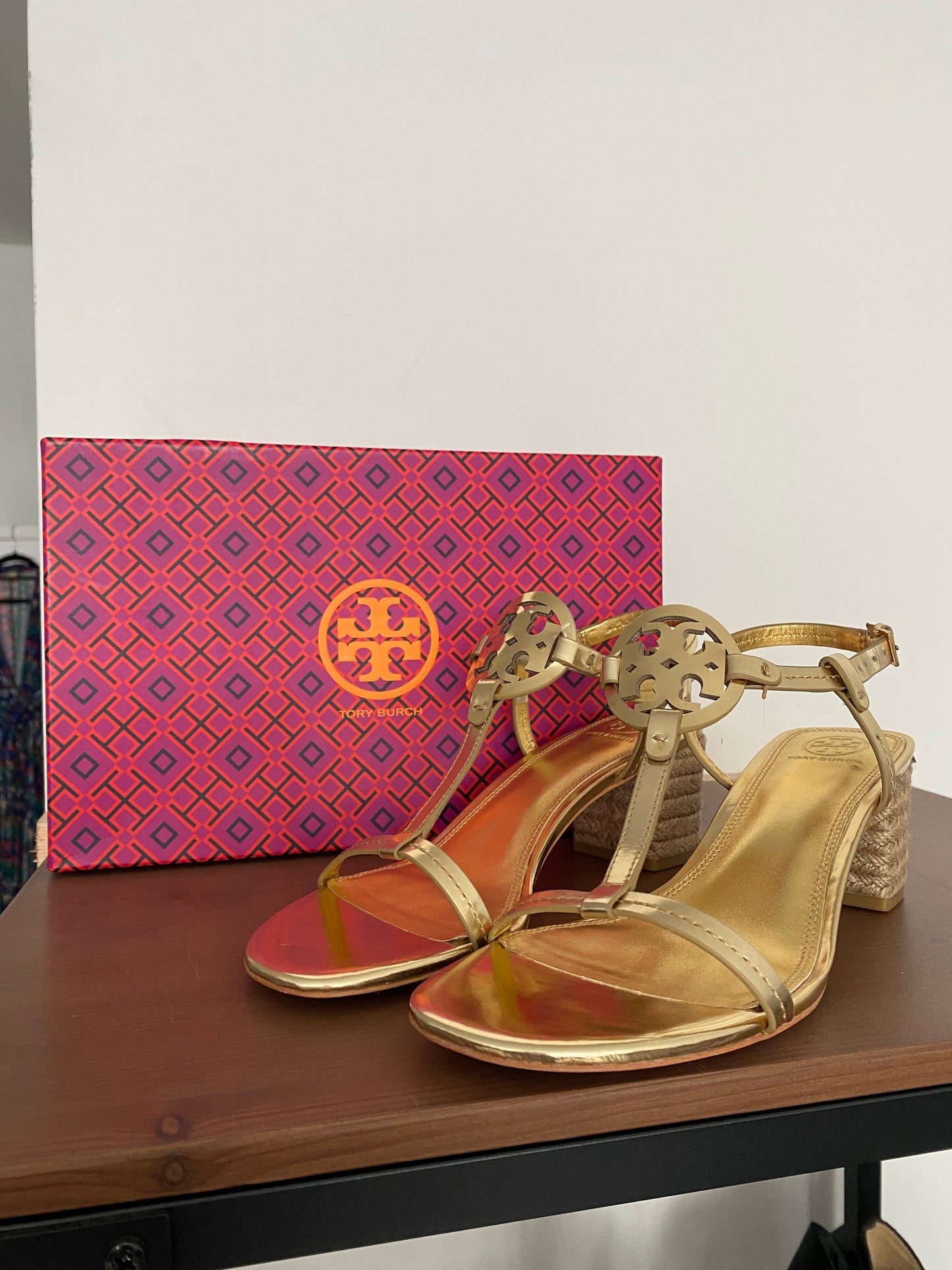 Tory Burch Gold Miller Sandals Size 7