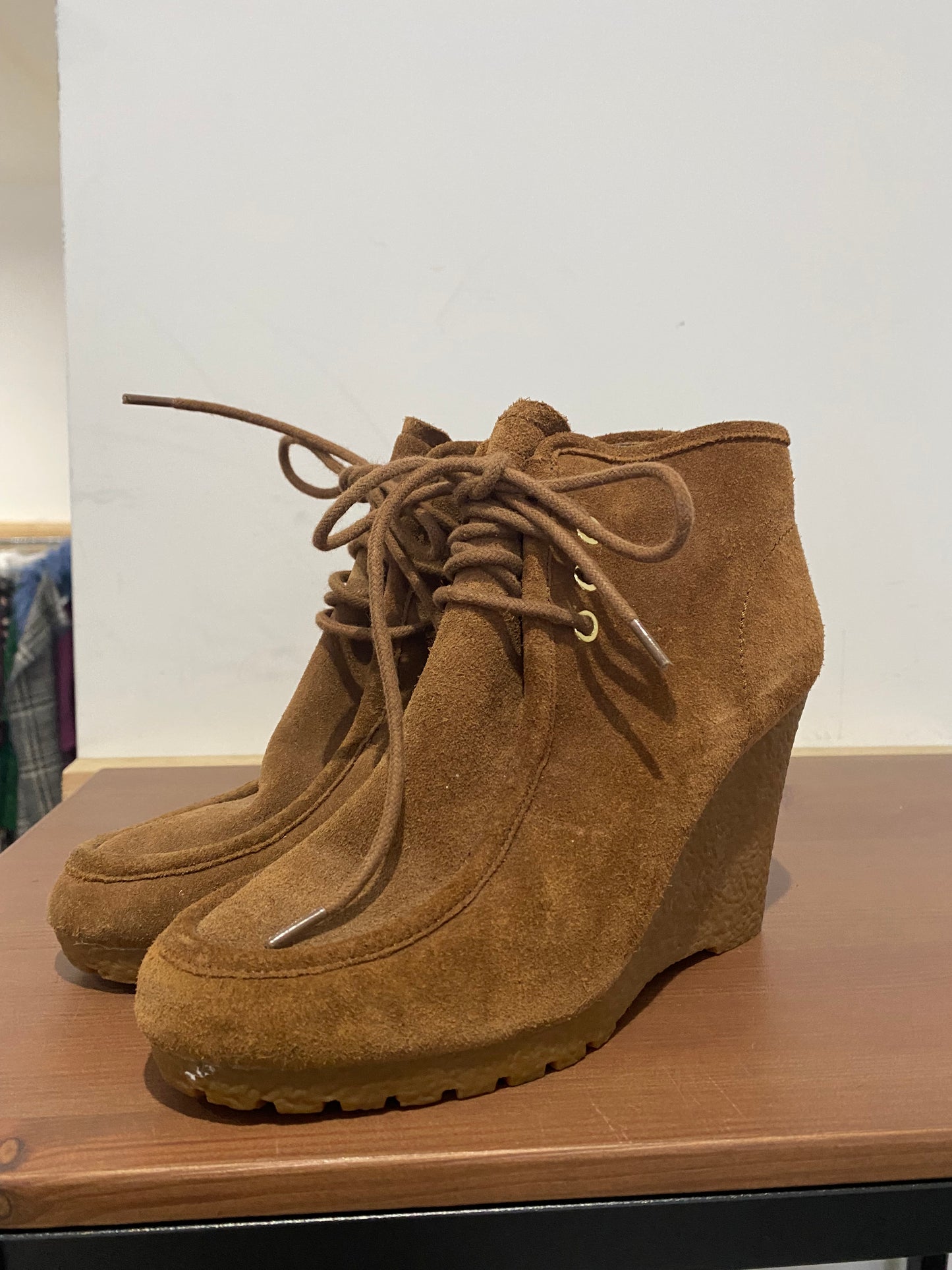 Michael Kors Brown Suede Wedge Lace Up Boots Size 4