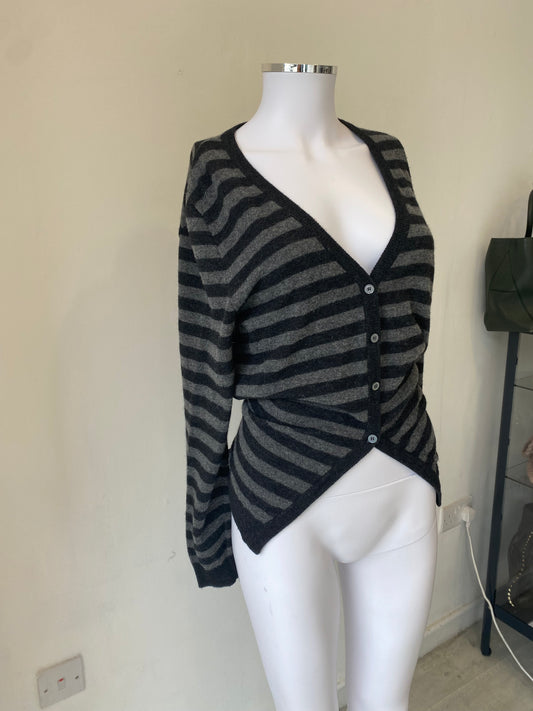 Moschino Grey and Black Striped Knitted Cardigan Top Size 8