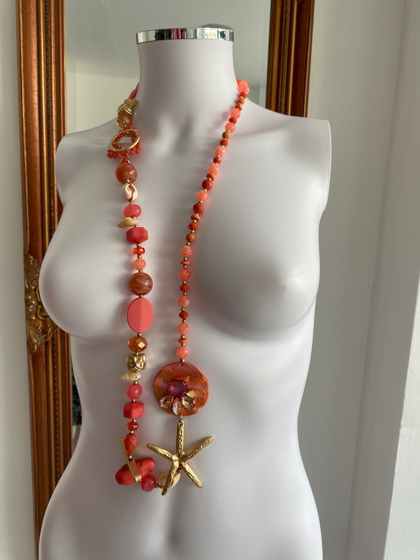 Long Seashell Peach Long Necklace