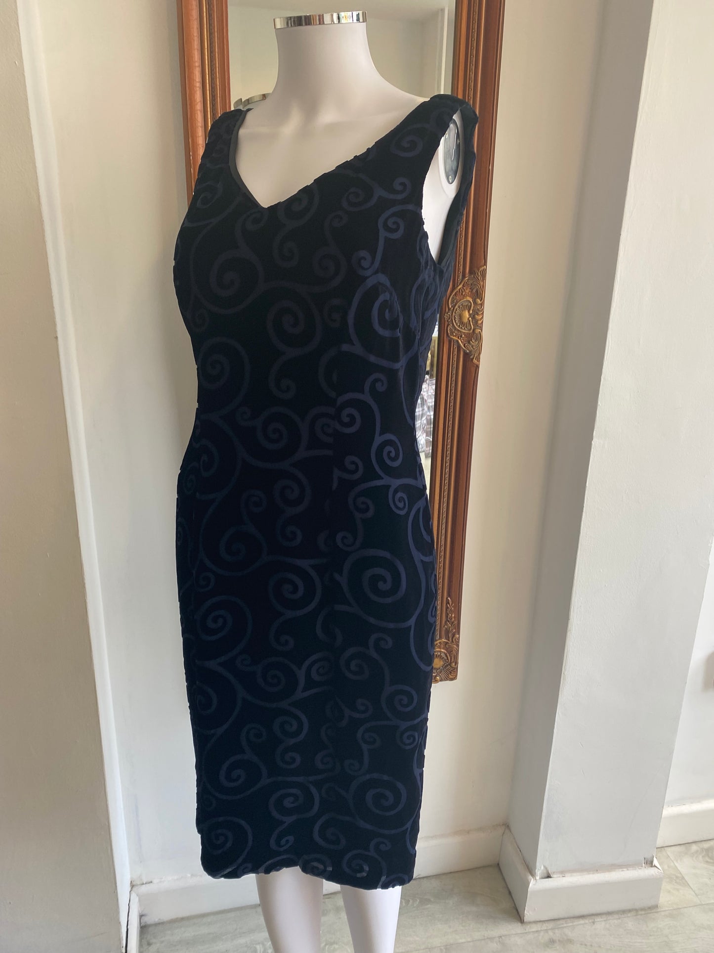 Grace Collection Dark Blue Velvet Swirl Design Dress and Jacket Set Size 10