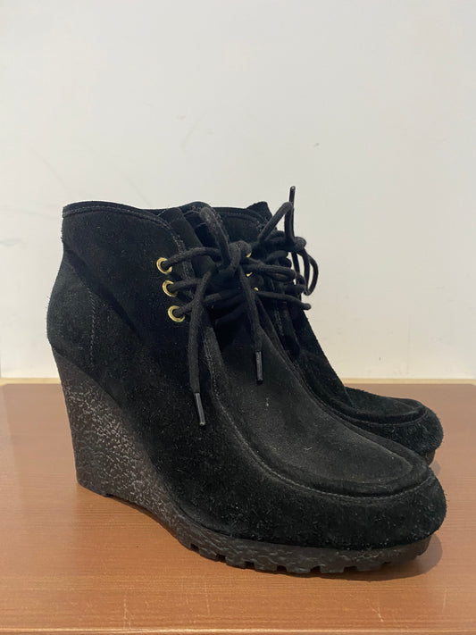 Michael Kors Black Suede Wedge Lace Up Boots Size 4