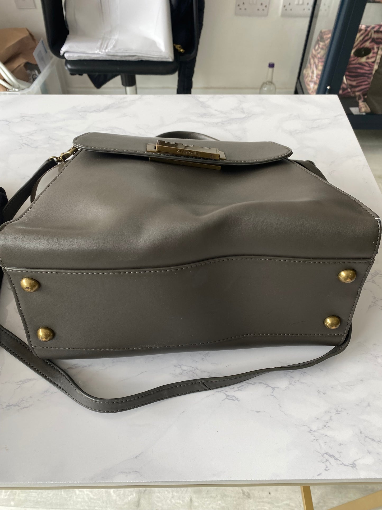 Zac Posen Grey Leather Handbag with crossbody strap