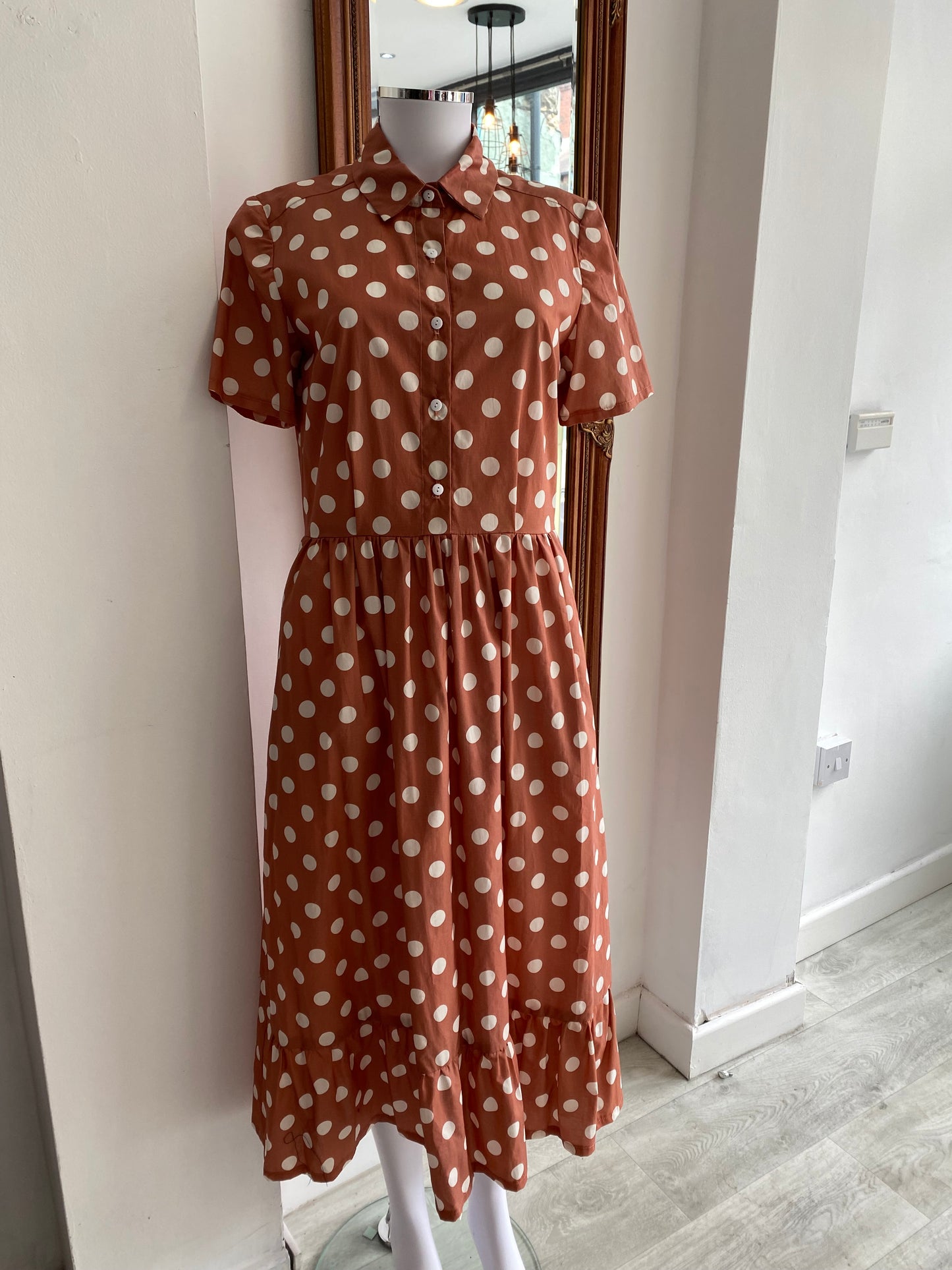 Plum and Pigeon Brown Polka Dot Maxi Dress Size 12