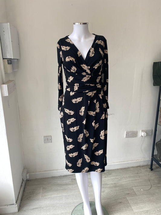 Phase Eight Black Feather Print Dress Size 8