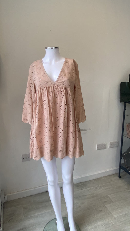 Zara Beige Broderie Anglaise Playsuit Size XS 8