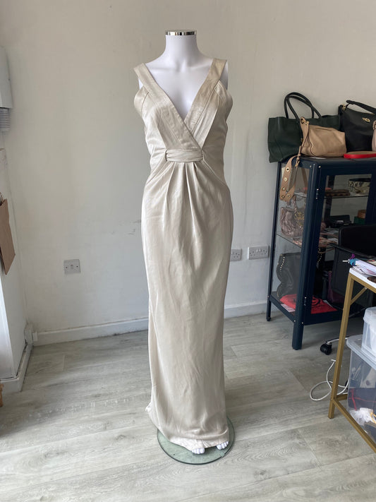 French Connection Ivory Metallic Maxi Dress Size 8
