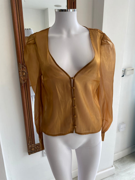 Lola Skye Gold Sheer Blouse Size 10