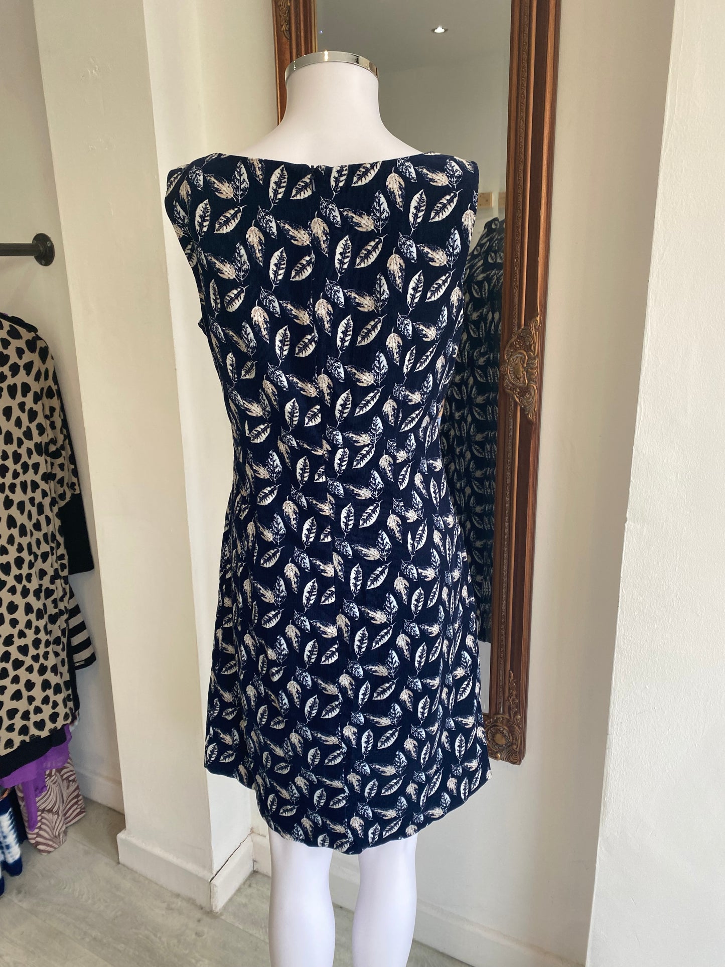 Laura Ashley Blue Leaf Print Corduroy Dress Size 10