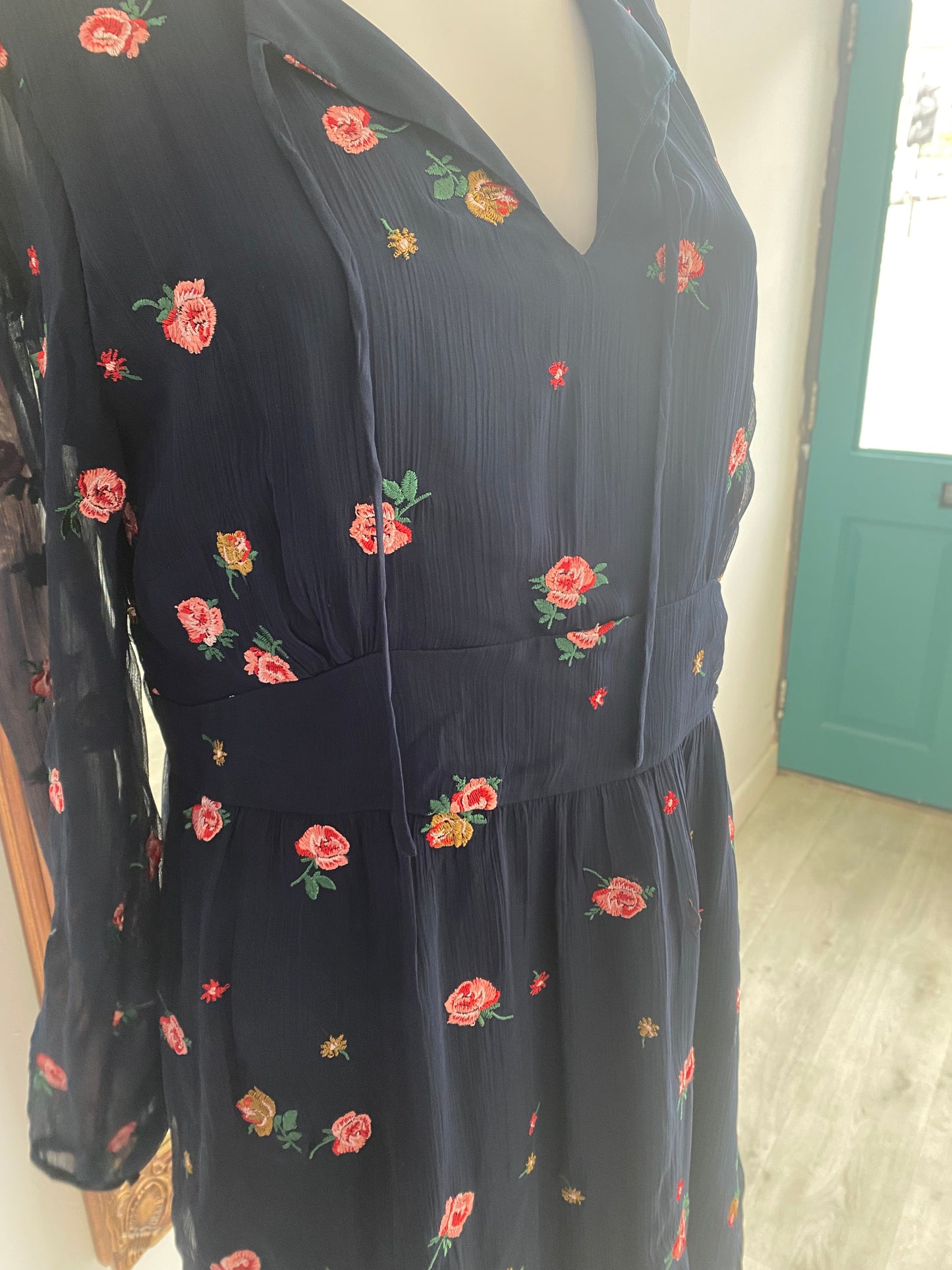 Cath Kidston Rose Embroidered Navy Dress Size 12