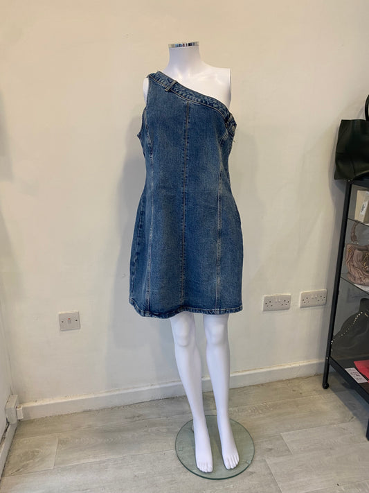 Zara Denim One Shoulder Dress Size 12