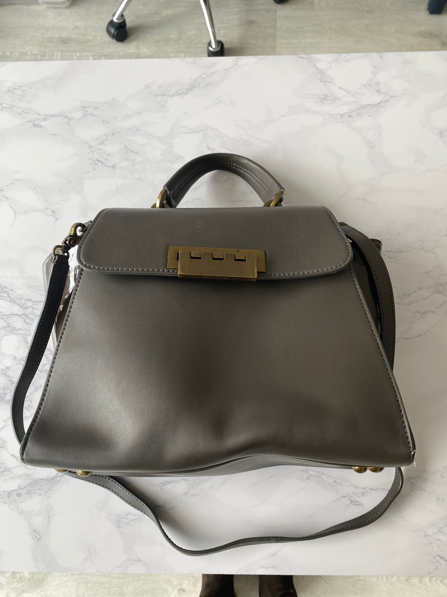 Zac Posen Grey Leather Handbag with crossbody strap