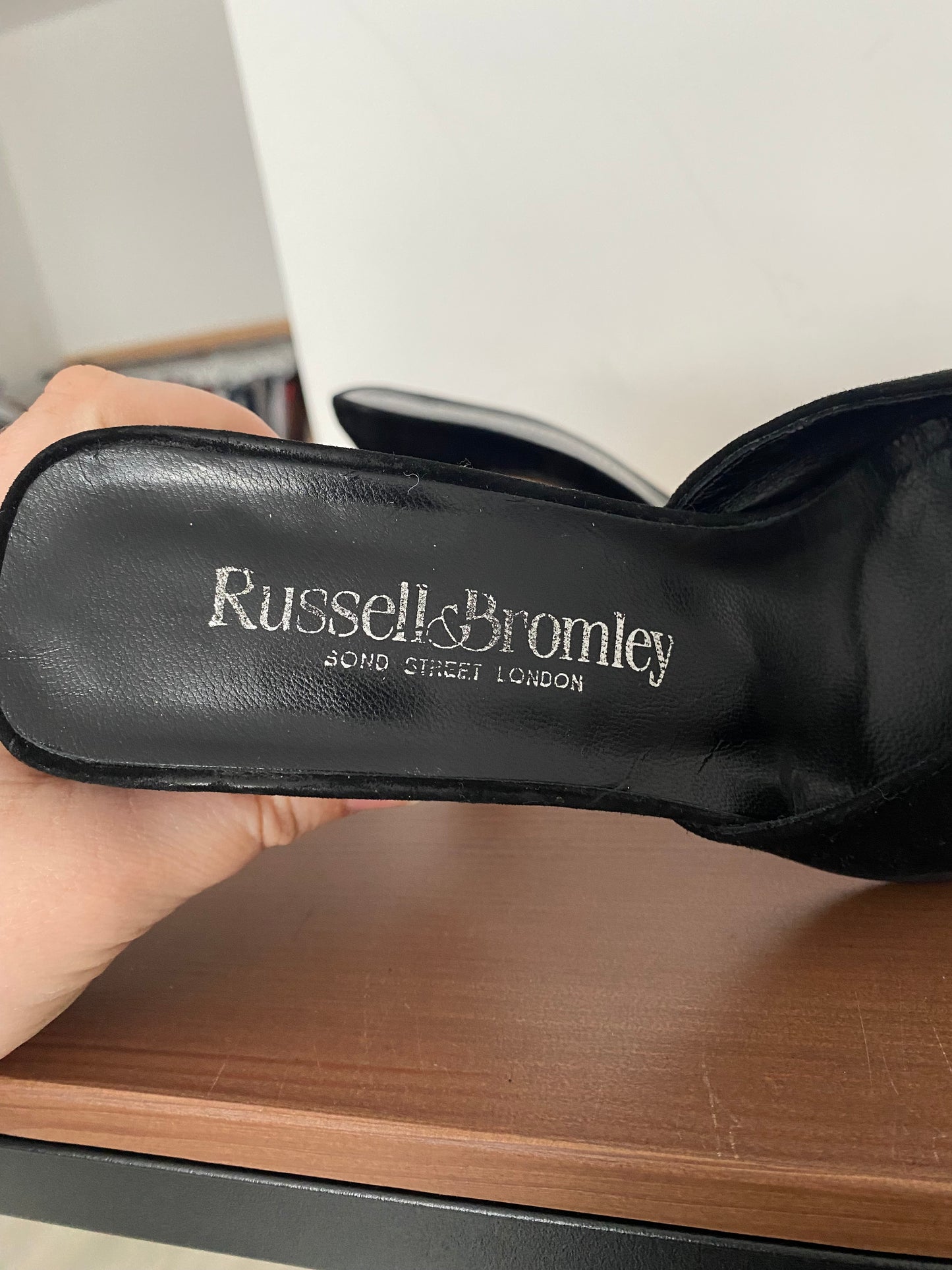 Russell and Bromley Black Heeled Mules Size 2.5