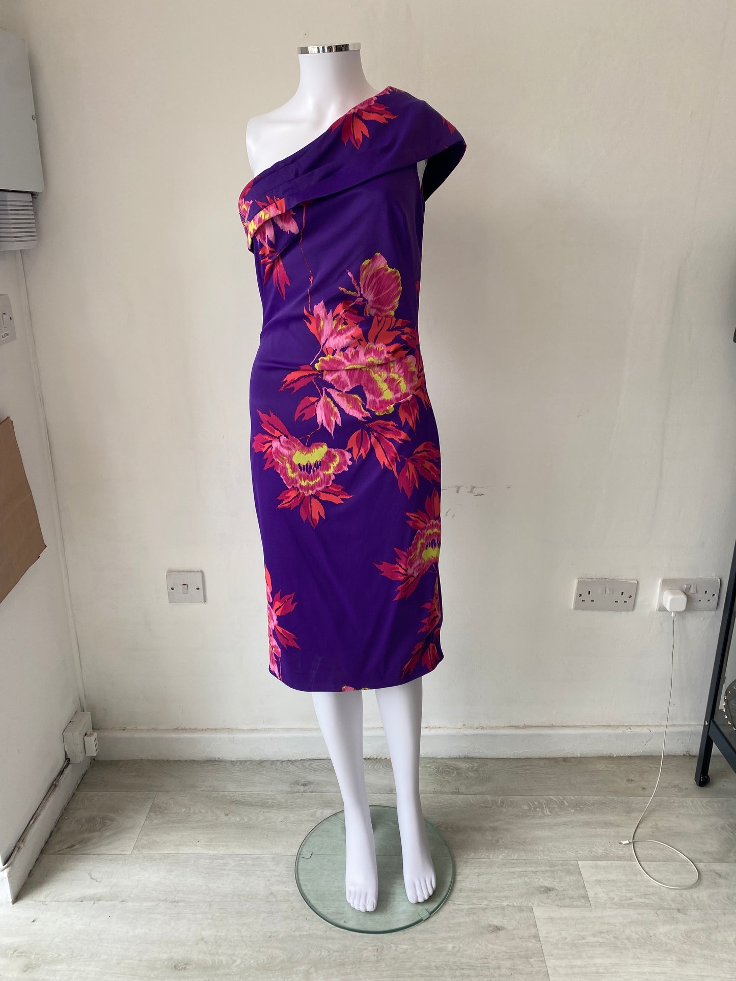 Karen Millen Purple Silk Feel Off Shoulder Dress Size 8-10