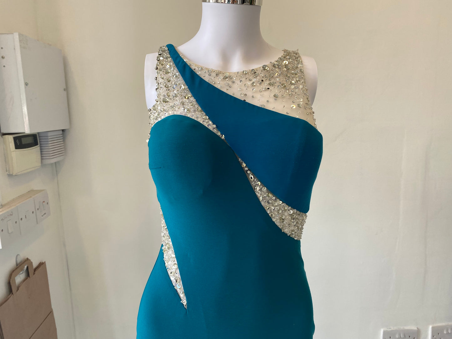 Turquoise and Beaded Full Length Gown Prom Dress Size 8