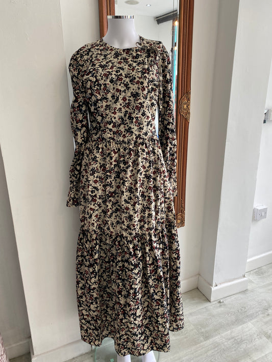 Second Female Beige and Brown Floral Print Maxi Dress Size 12-14