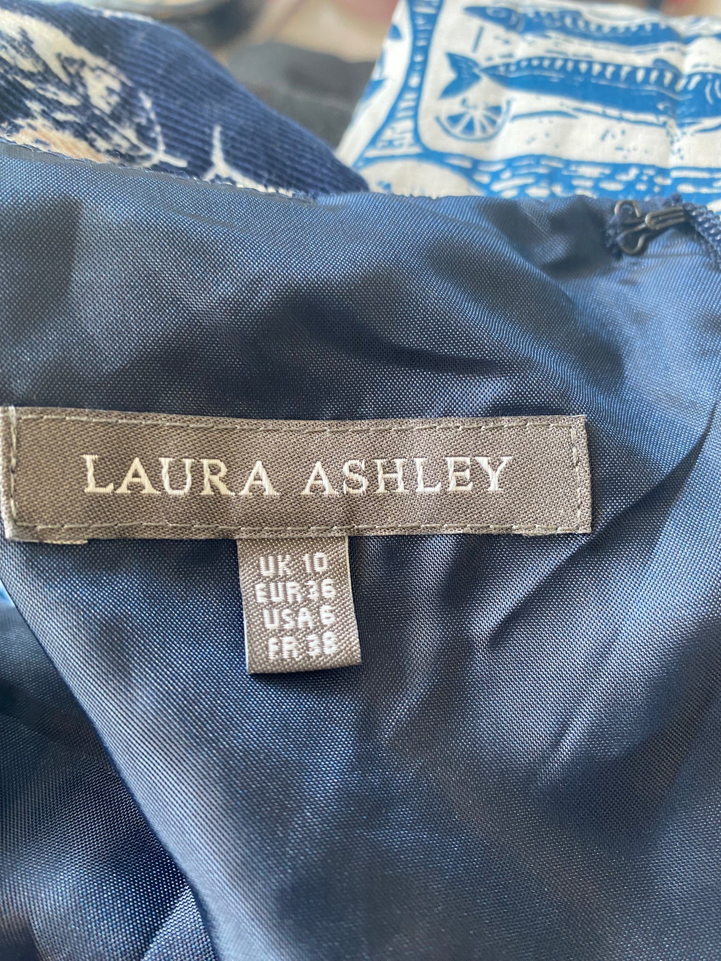 Laura Ashley Blue Leaf Print Corduroy Dress Size 10