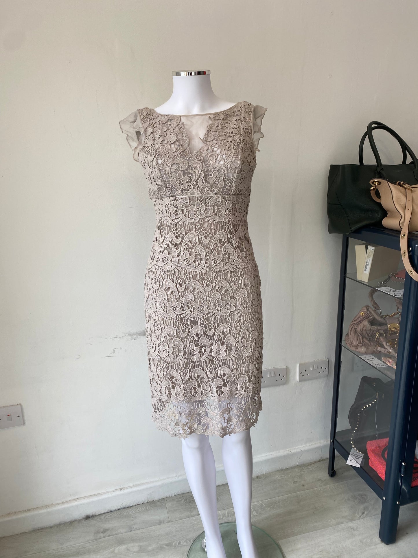 Mint Velvet Beige Lace Dress Size 8