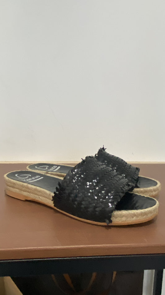 Kanna Black Leather Sliders Size 5