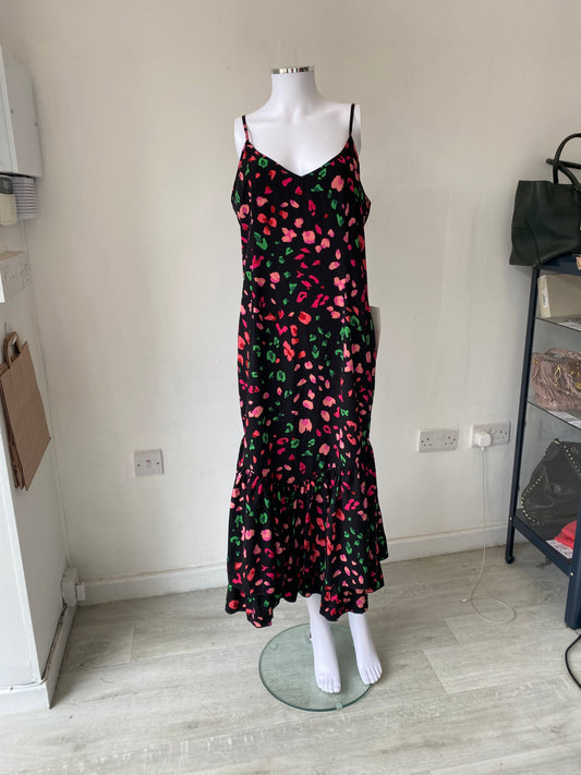 Never Fully Dressed Black Dress With Pink and Green Leopard Print Size 16