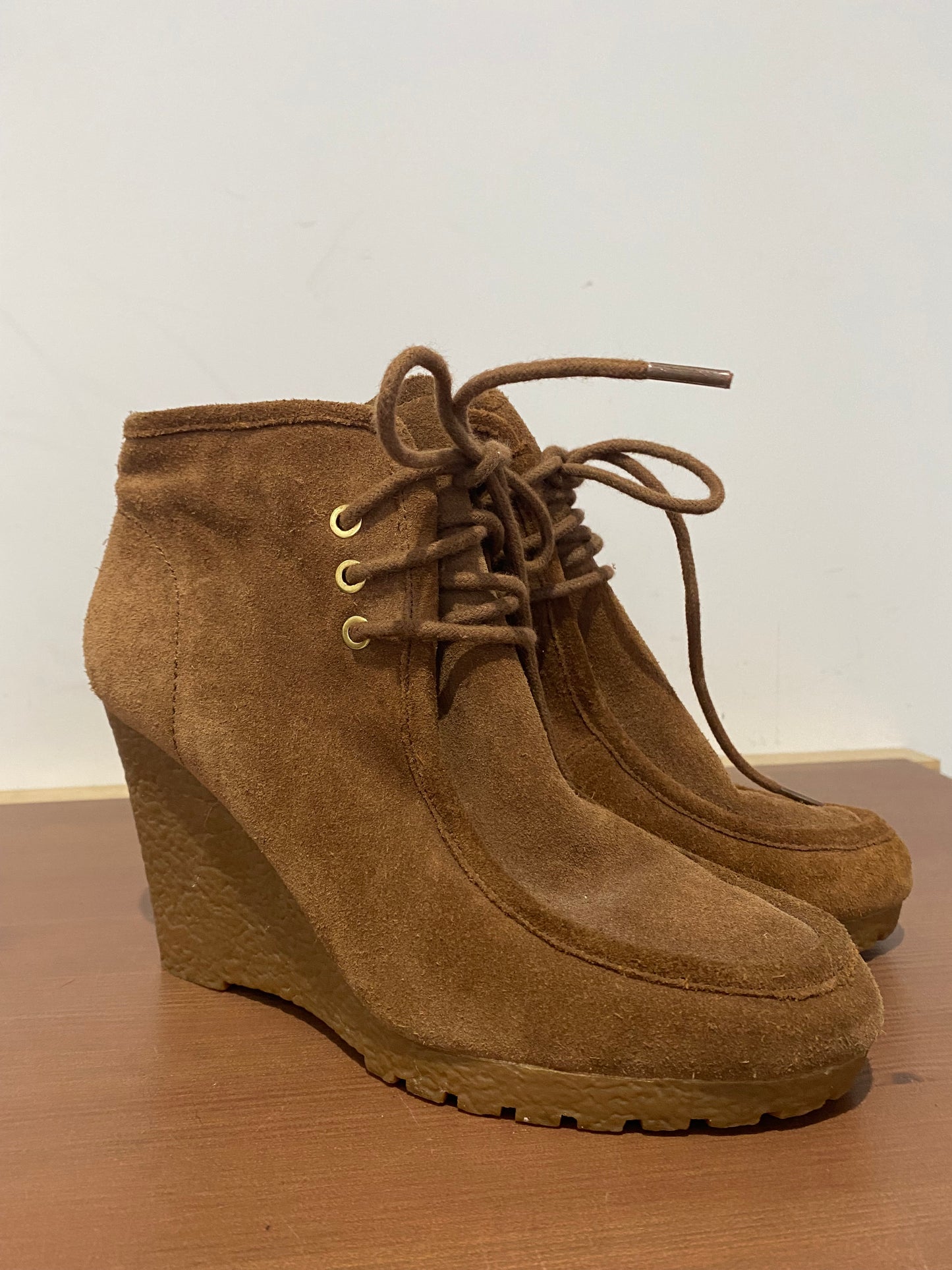 Michael Kors Brown Suede Wedge Lace Up Boots Size 4