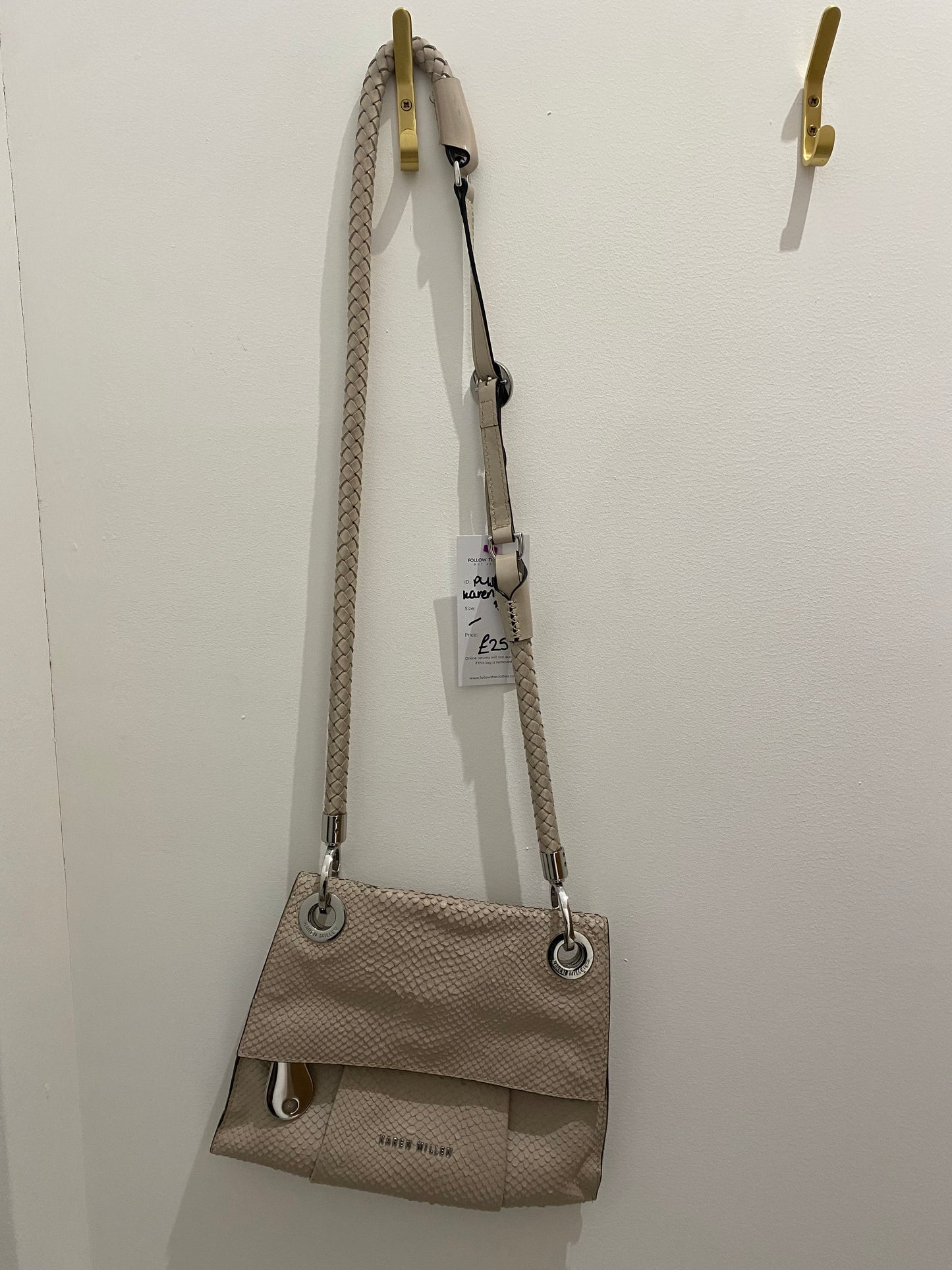 Karen Millen Crossbody Leather Handbag Beige