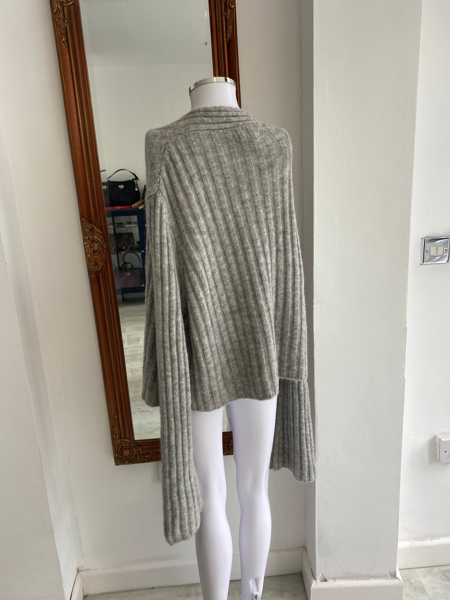 Sarah Pacini Grey Mohair Blend Zip Up Jumper One Size