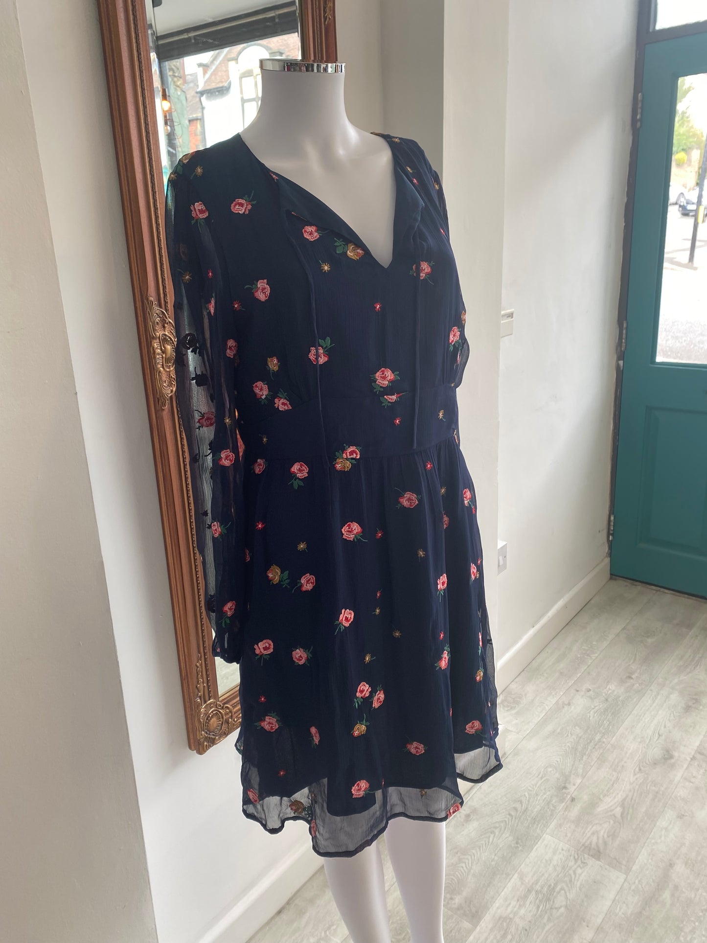 Cath Kidston Rose Embroidered Navy Dress Size 12