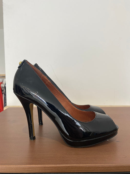 Moda In Pelle Black Patent Peep Toe Shoes Size 4