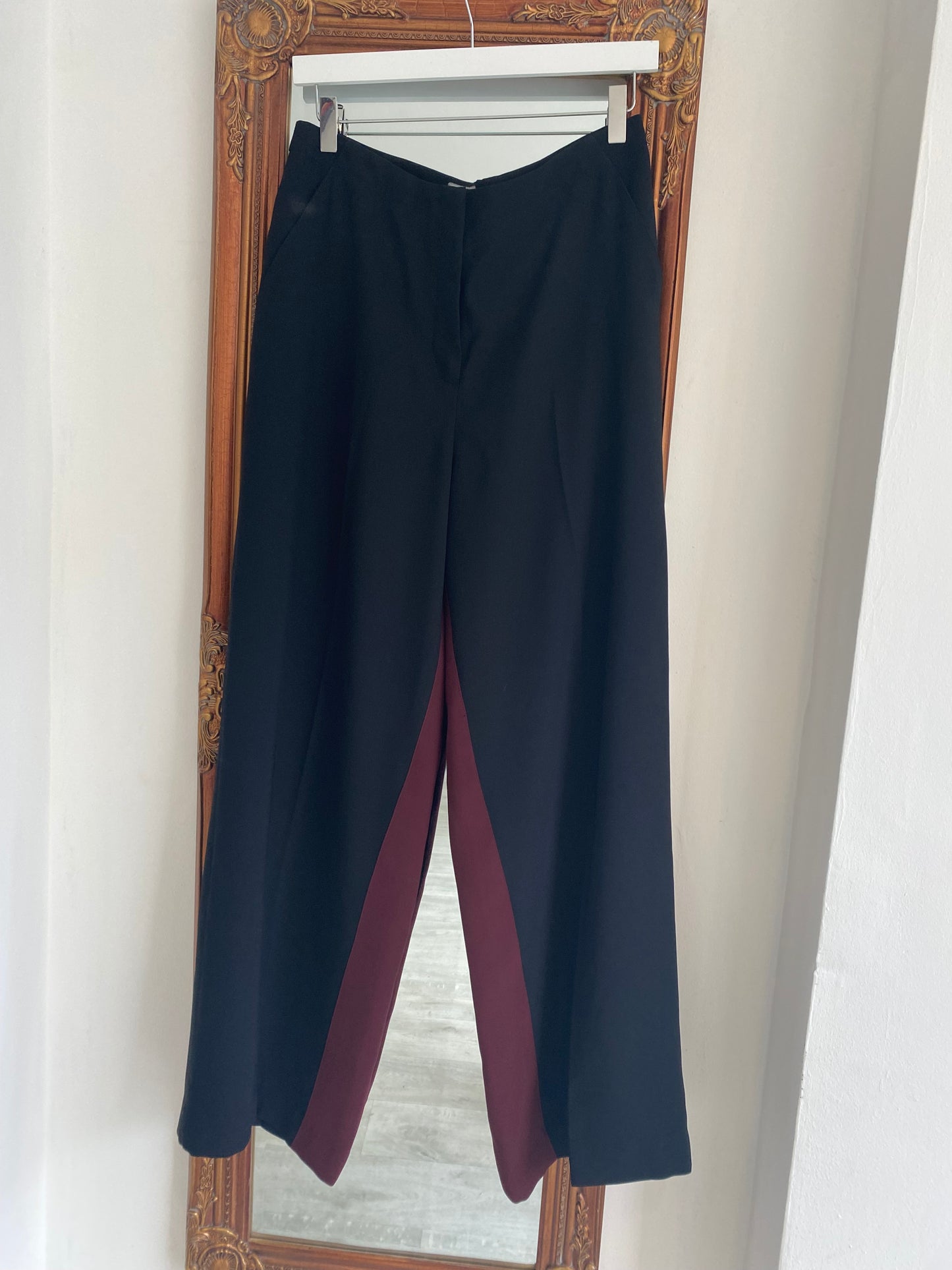 Pure Collection Wide Leg Trousers with burgundy stripe detail Size 12