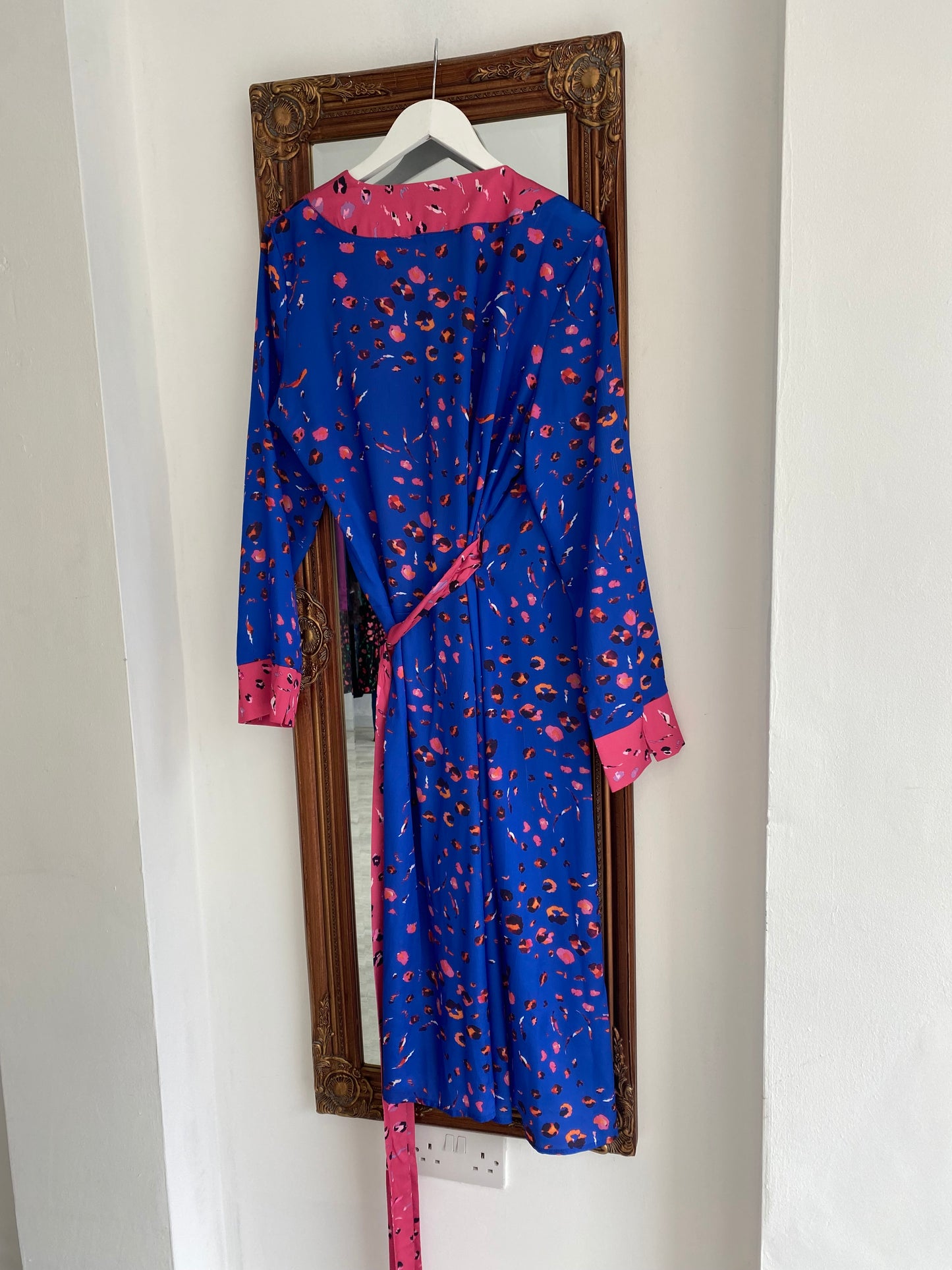 Never Fully Dressed Blue and Pink Leopard Print Wrap Dress Size 16