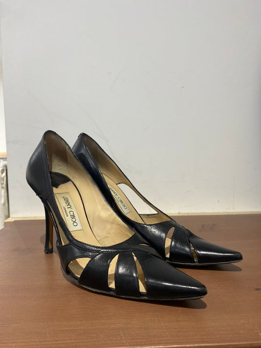 Jimmy Choo Black Leather Cut Out Heels Size 6