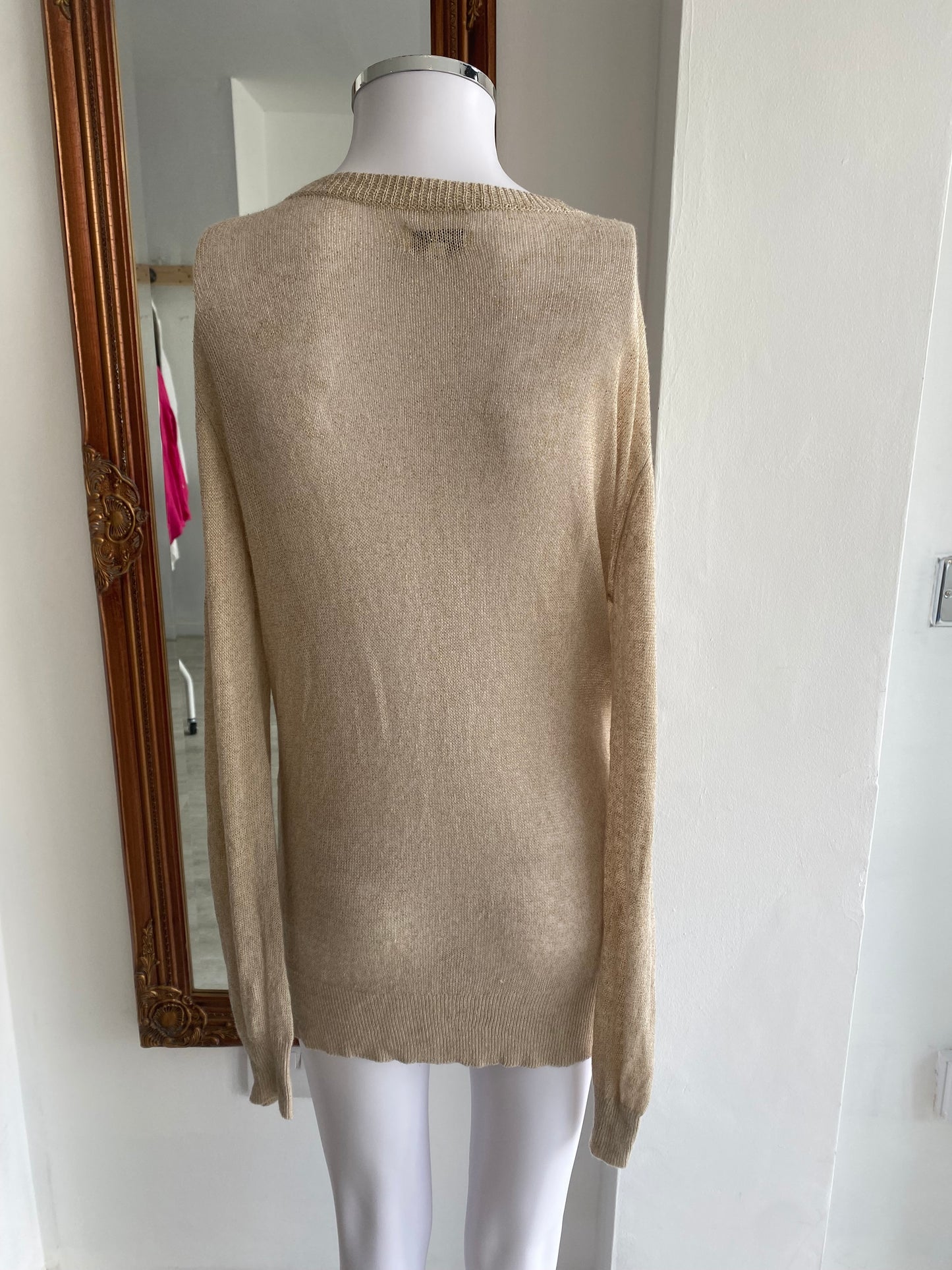 Reiss Beige Cardigan with Gold Threads Size Medium 12